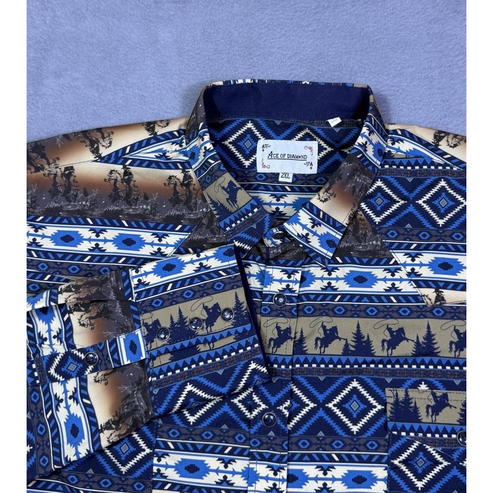 Ace Of Diamond Western Shirt Mens XXL Pearl Snap Aztec Cowboy Rodeo Ranch USA